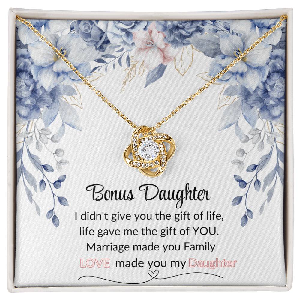 Bonus Daughter | Blue Flower Love Knot Necklace