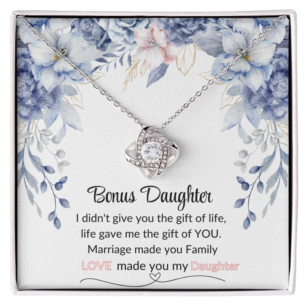 Bonus Daughter | Blue Flower Love Knot Necklace