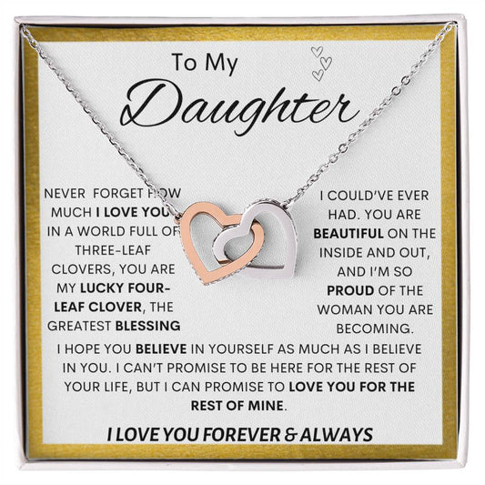 To My Daughter | Lucky Clover Interlocking Hearts Necklace