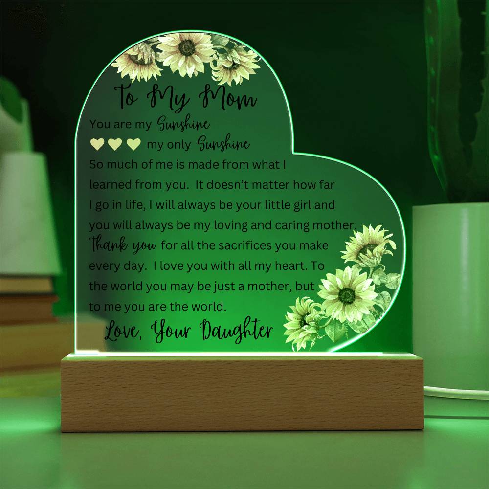 To My Mom from Daughter | Printed Heart Acrylic Plaque